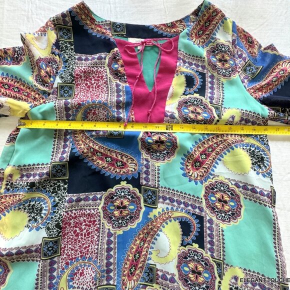 UMGEE Paisley Tunic Dress L Womens Boho Shift Colorful Knit Lined Flared Sleeve - Picture 11 of 12